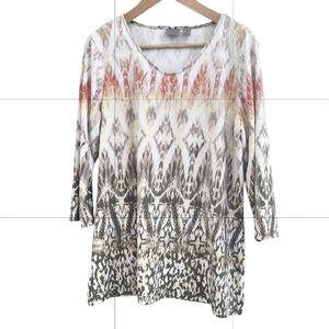 Chico's Easywear Tunic Top Multicolor V-Neck 3/4 Sleeve Stretch Women's Size 3